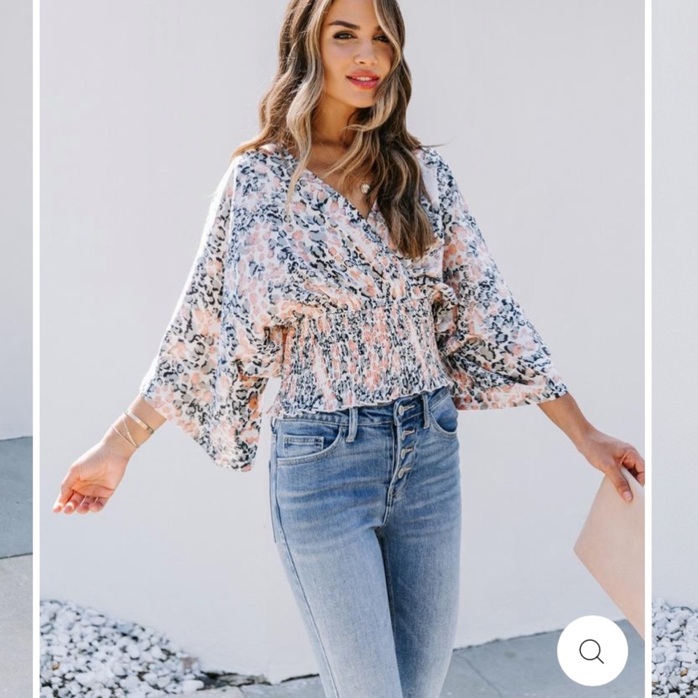 Kellan satin leopard smocked kimono top
